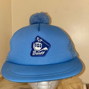 Vintage  Banff Trucker Snapback Hat with Pom Pom Short Bill Patch Cap